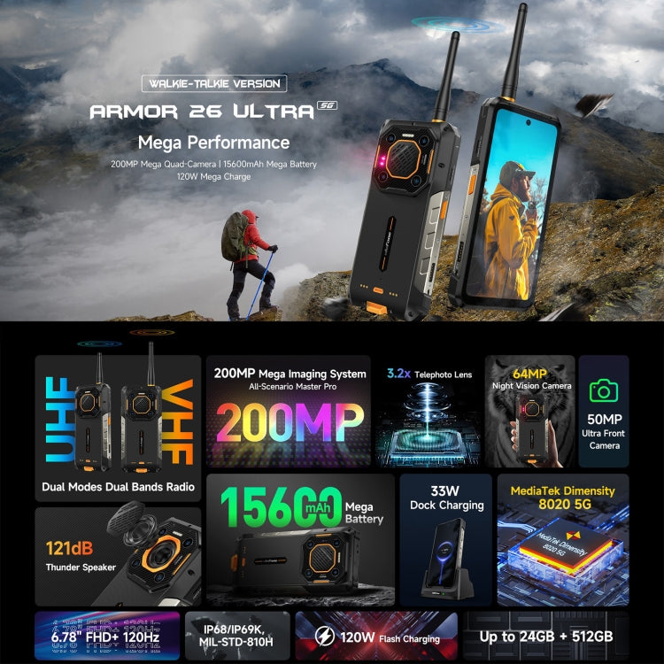 Ulefone Armor 26 Ultra Walkie-Talkie Version Rugged Phone, 6.78 inch Android 13 MediaTek Dimensity 8020 Octa Core, Network: 5G, NFC Ulefone Armor 26 Ultra Walkie-Talkie Version Rugged Phone, 6.78 inch Android 13 MediaTek Dimensity 8020 Octa Core, Network: 5G, NFC